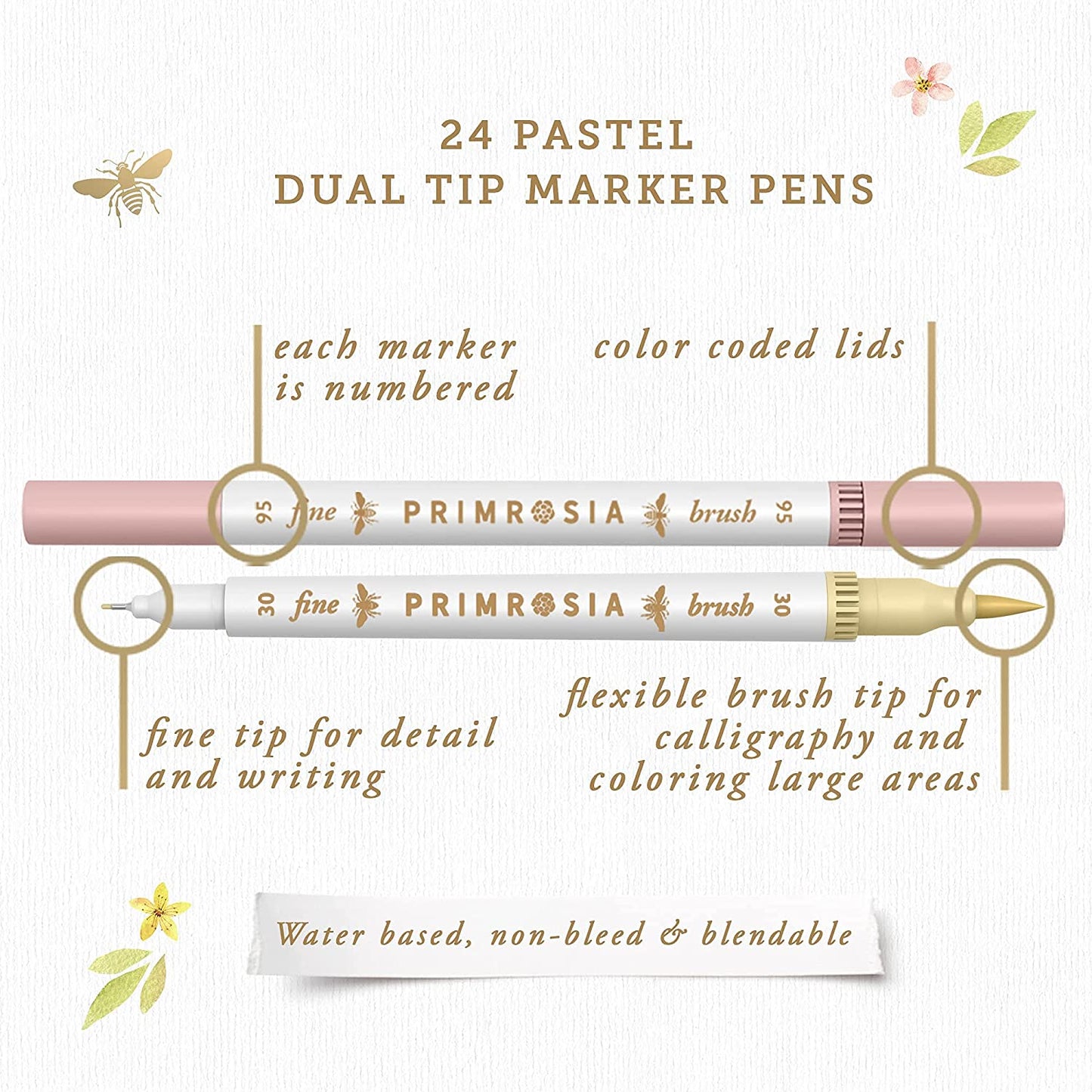 24 Pastel Dual Tip Markers, Fine Tip and Brush.