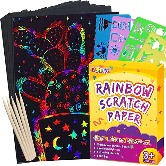 59 Pcs Magic Rainbow Scratch Paper Off Set