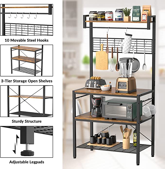Kitchen Bakers Rack with Hutch