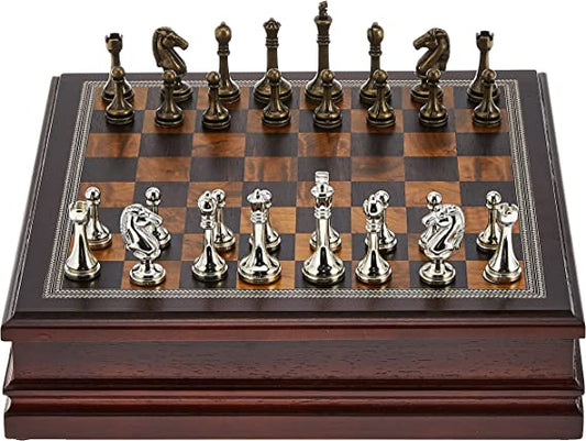 Metal Chess Set with Deluxe Wood Board